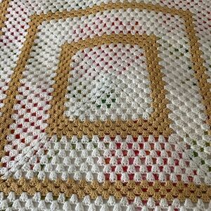 Hand Crocheted Small Afghan Gold/White